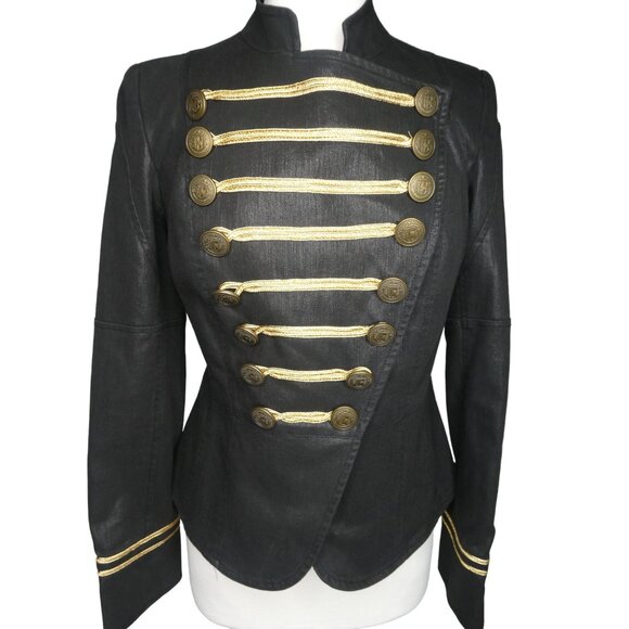 INC International Concepts Black Gold Leather Jacket Women's M - Picture 1 of 5